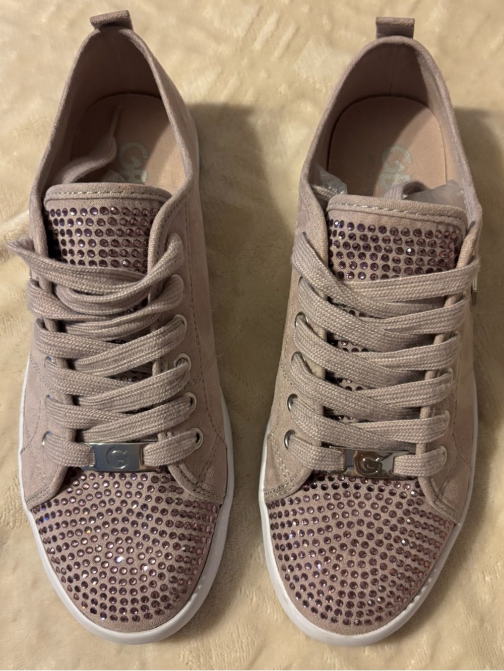 G by Guess Grey/Purple  Lace-Up Rhinestone Sneakers